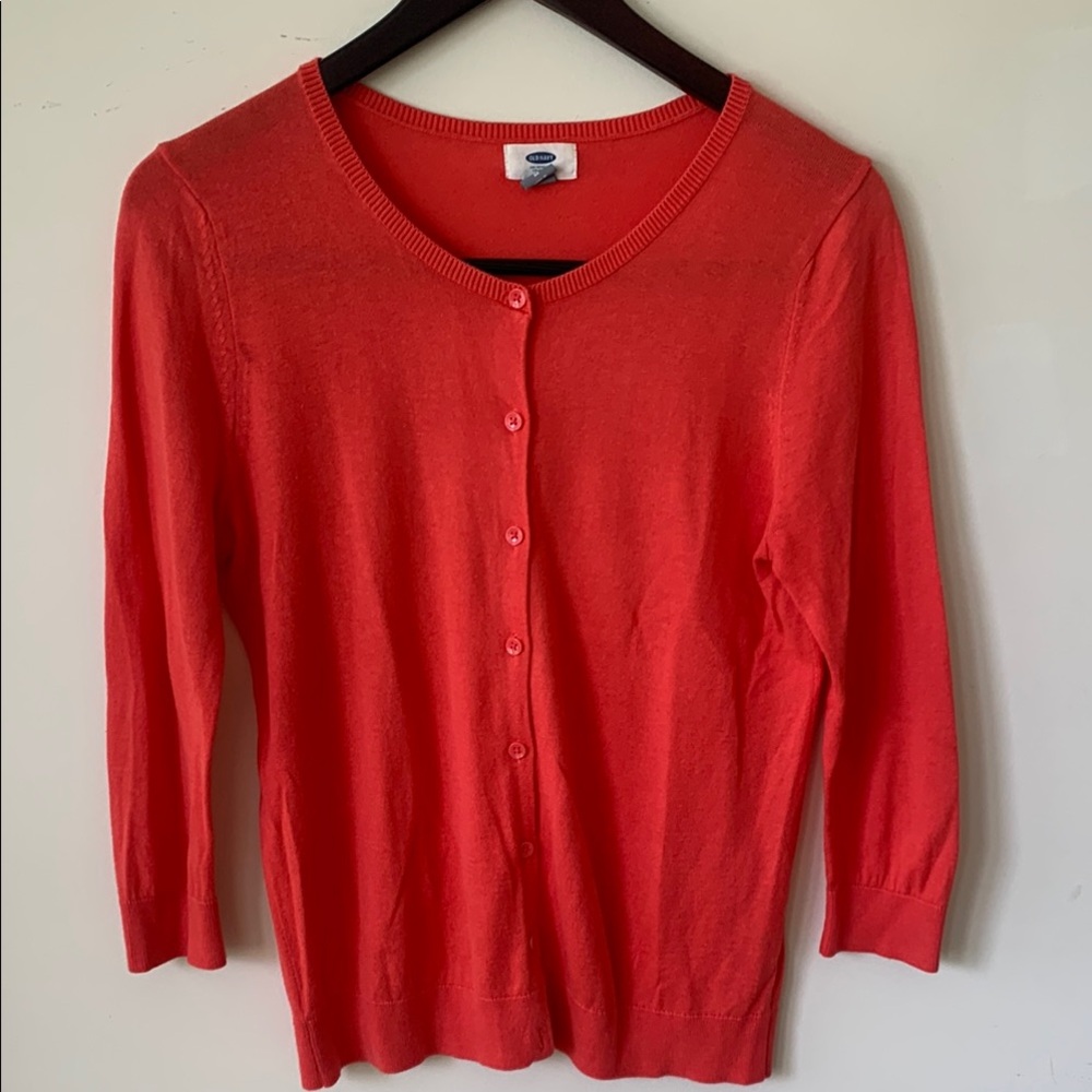 Old Navy Coral quarter sleeve lightweight Cardigan Sweater Classic Knit SZ M